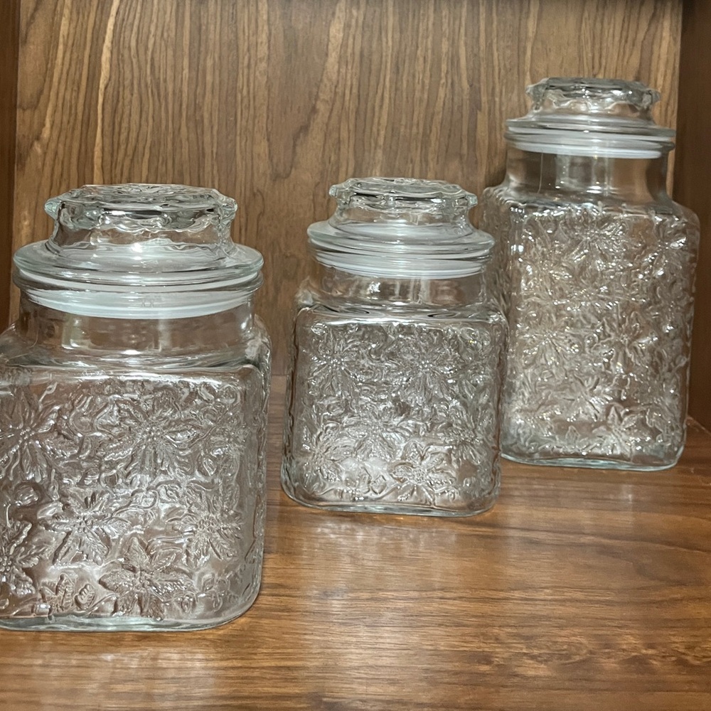 Set of Three Clear Glass Canisters